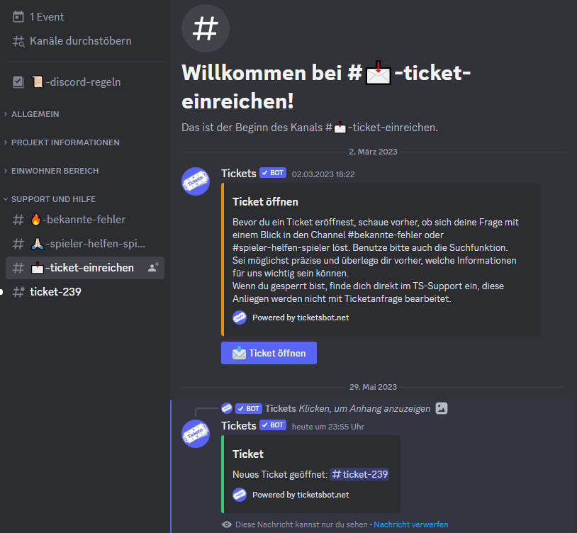 Ticket Erstellt, Noch nicht geöffnet